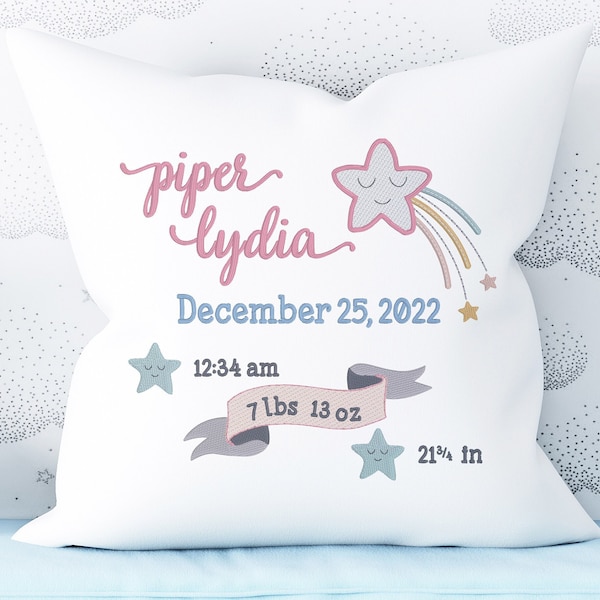 Falling star birth announcement,  machine embroidery design, 8 x8 hoop, Formats dst exp hus jef pes vp3 xxx, instant download