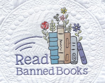 Book embroidery design machine embroidery digital pattern book lover gift Read banned books librarian book club reader gift banned books
