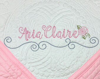 Personalized Baby Blanket Embroidered Blanket Birth Announcement Baby Shower Gift Baby Gift Baby Girl Boy Quilt Custom Ballerina font