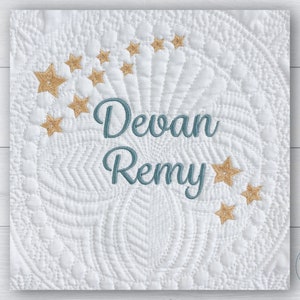 Personalized baby blanket, Spray of stars baby name, Custom embroidered baby quilt, New baby girl boy gift, Heirloom embroidered baby gift