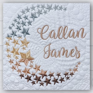 Custom baby quilt, Personalized blanket, Moon and stars ombre, New Baby name monogram gift