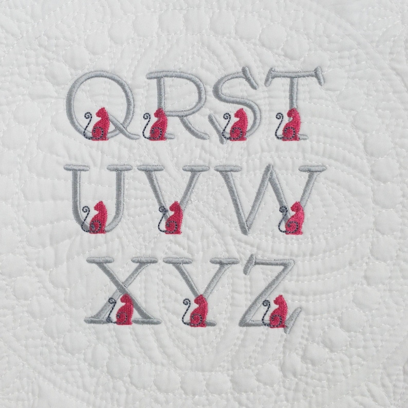 Stickmuster „Katzenalphabet“: Satinstich, Native BX-Schriftart (Digitaler Download) Bild 5