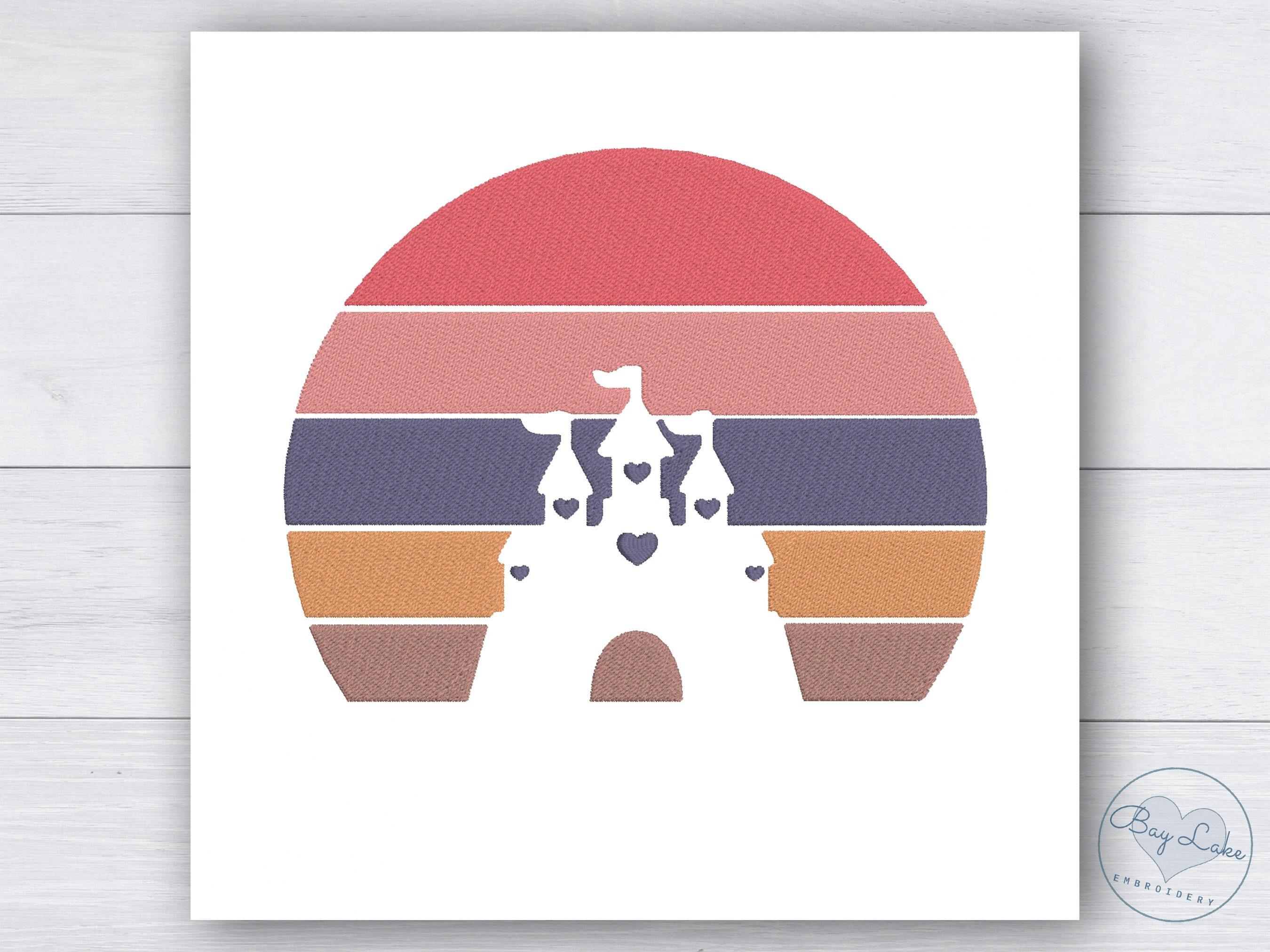Sunset Castle Embroidery Design: Retro Princess Silhouette (Digital File)
