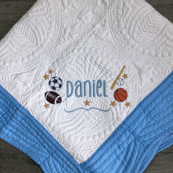 Personalized sports baby blanket Custom baby quilt Gift for Etsy