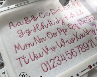 Machine embroidery font native BX font satin stitch Embrilliance Ember Wishes custom digitized font alphabet numbers 4 sizes stitch font