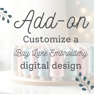 May include: Add-on: Customize a Bay Lake Embroidery digital design. The image shows a collection of colorful embroidery thread spools on a wooden stand.