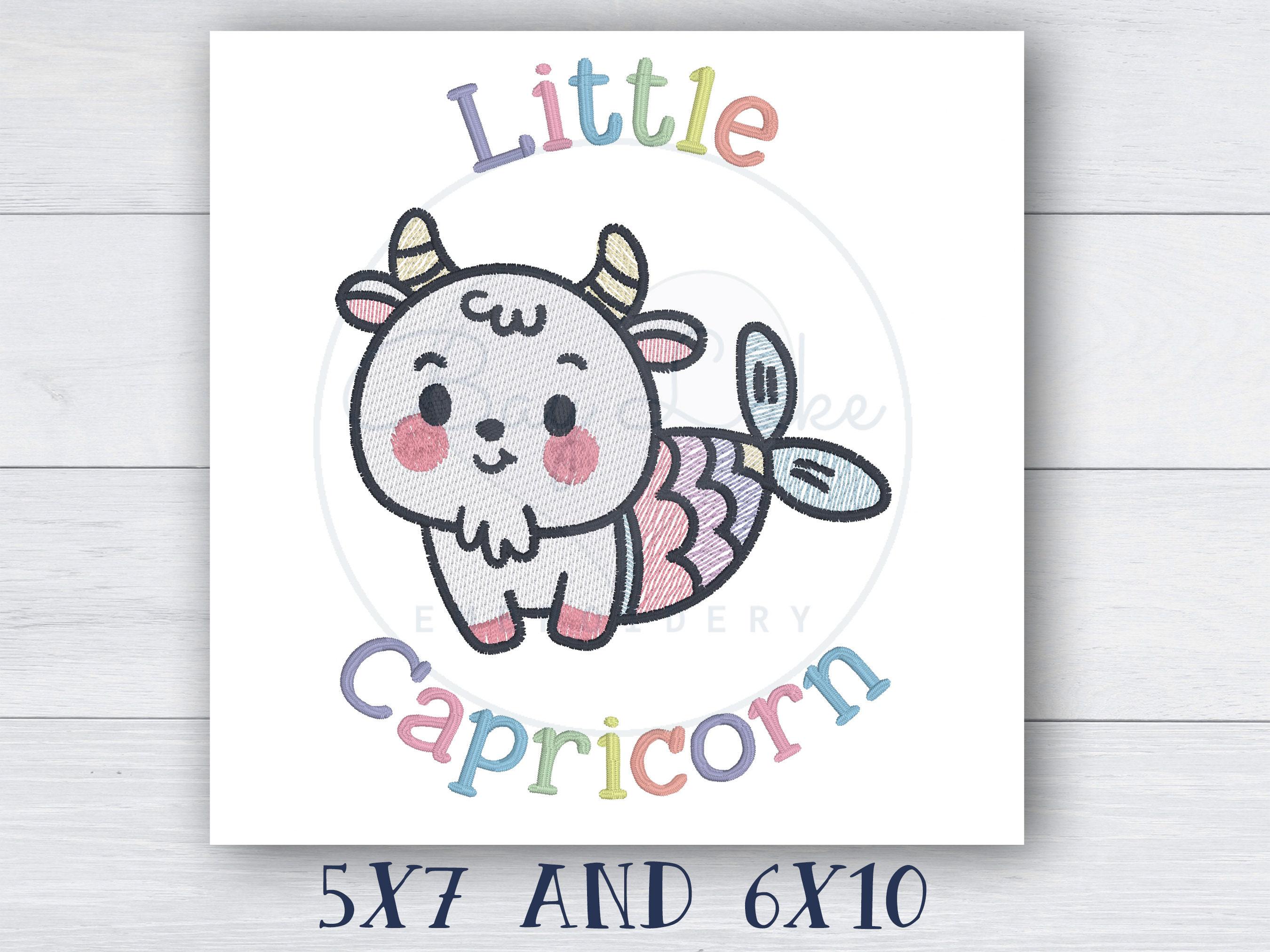 Capricorn Zodiac Sign Machine Embroidery Design digital download sketch style light quick stitch cute Kawaii style constellation  astrology