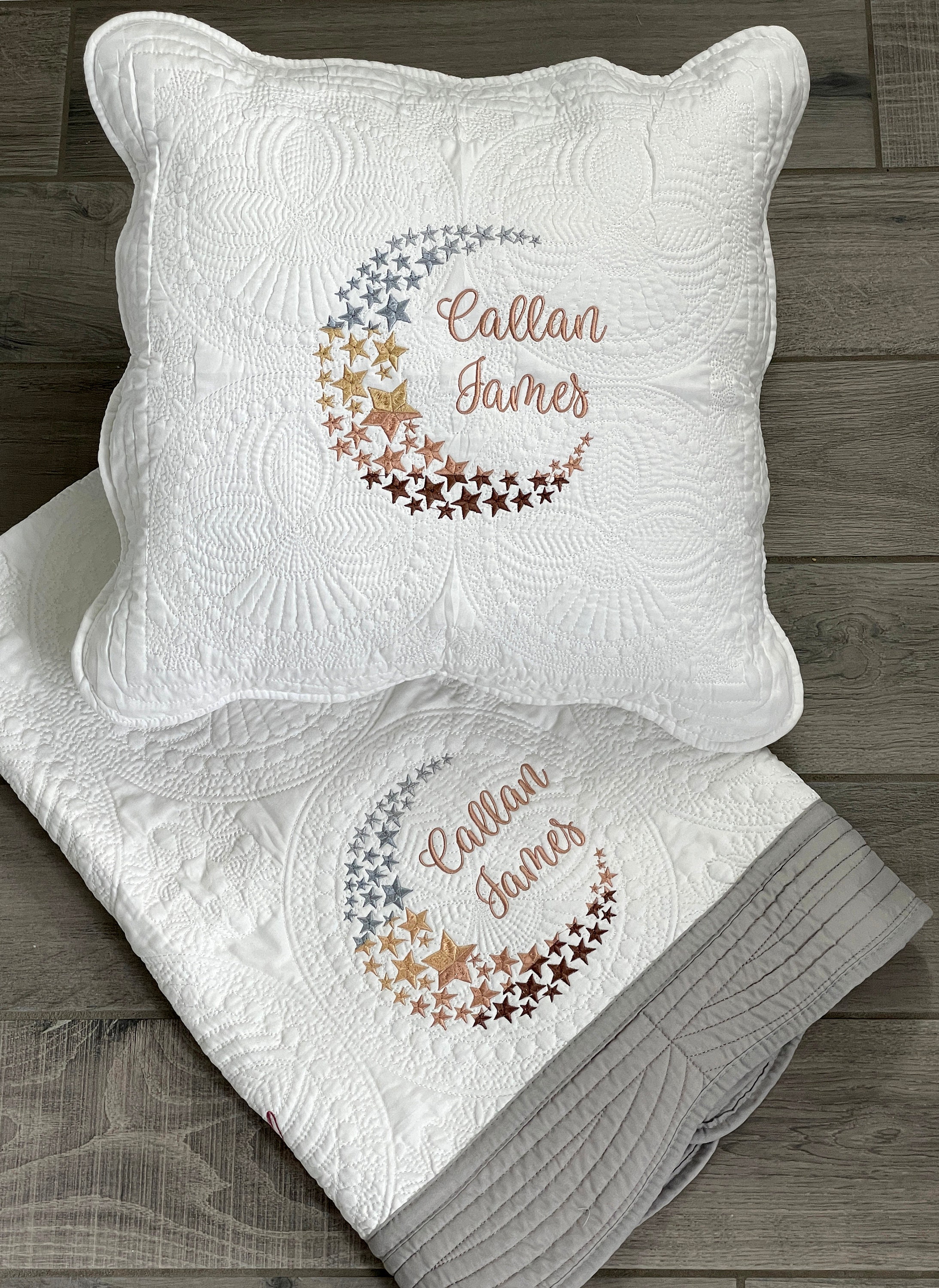 Custom Quilted Pillow COVER and Quilt Personalized Heirloom Pillow Case and Blanket New Baby Name Monogram Gift Fits 18 Inch Pillow Form Etsy