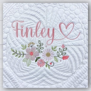 Custom Personalized baby blanket, Boho Floral spray border, Embroidered heirloom baby quilt, Gift for new baby mom, Baby shower gift