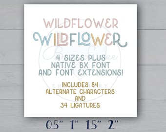 Machine embroidery font NATIVE BX + Stitch files 4 size 7 format  Wildflower custom digitized font alphabet numbers alternate characters