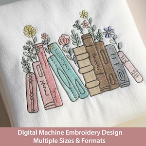 Bookshelf Flowers Machine Embroidery Design: Floral Book Lover Gift (Digital Pattern)