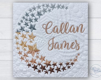 Custom baby quilt, Personalized blanket, Moon and stars ombre, New Baby name monogram gift