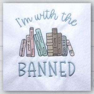 Book embroidery design machine embroidery digital pattern book lover gift I&#39;m with the banned librarian book club reader gift banned books