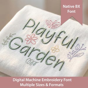 Lettertype speels tuinborduurwerk: bloemendoodles, native BX + steekbestanden (digitale download)