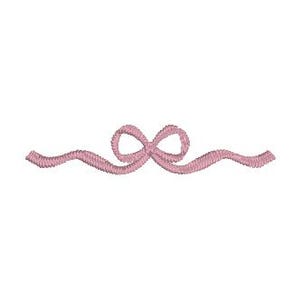 May include: A delicate, embroidered design featuring a pink bow with flowing, wavy lines extending outward. The bow is centered, and the lines create a symmetrical, decorative element. The design is set against a clean white background.