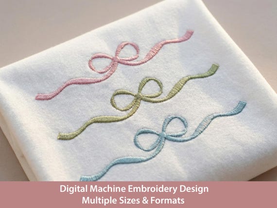 Satin Stitch Bow Machine Embroidery Design Vintage Ribbon Coquette 10 Sizes