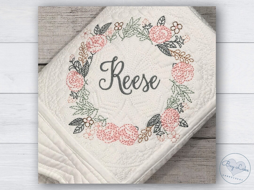Personalized Baby Blanket, Rose Floral Wreath, Custom Baby Girl Quilt ...