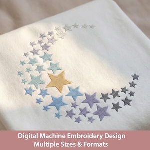 Design de bordado de lua e estrelas ombré: decoração para bebês (download digital)