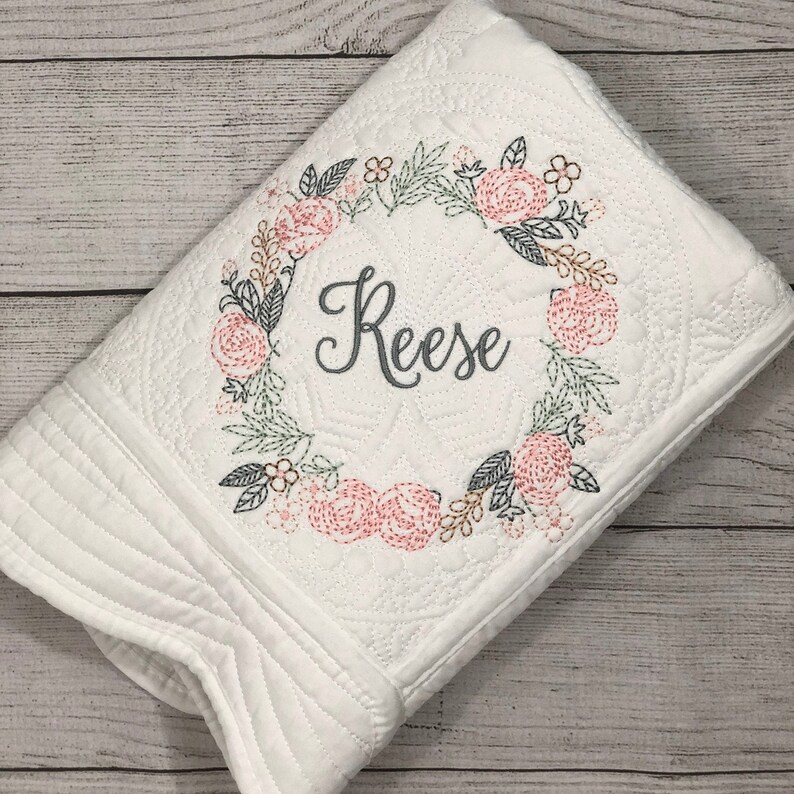 Personalized baby blanket Rose floral wreath Custom baby Etsy