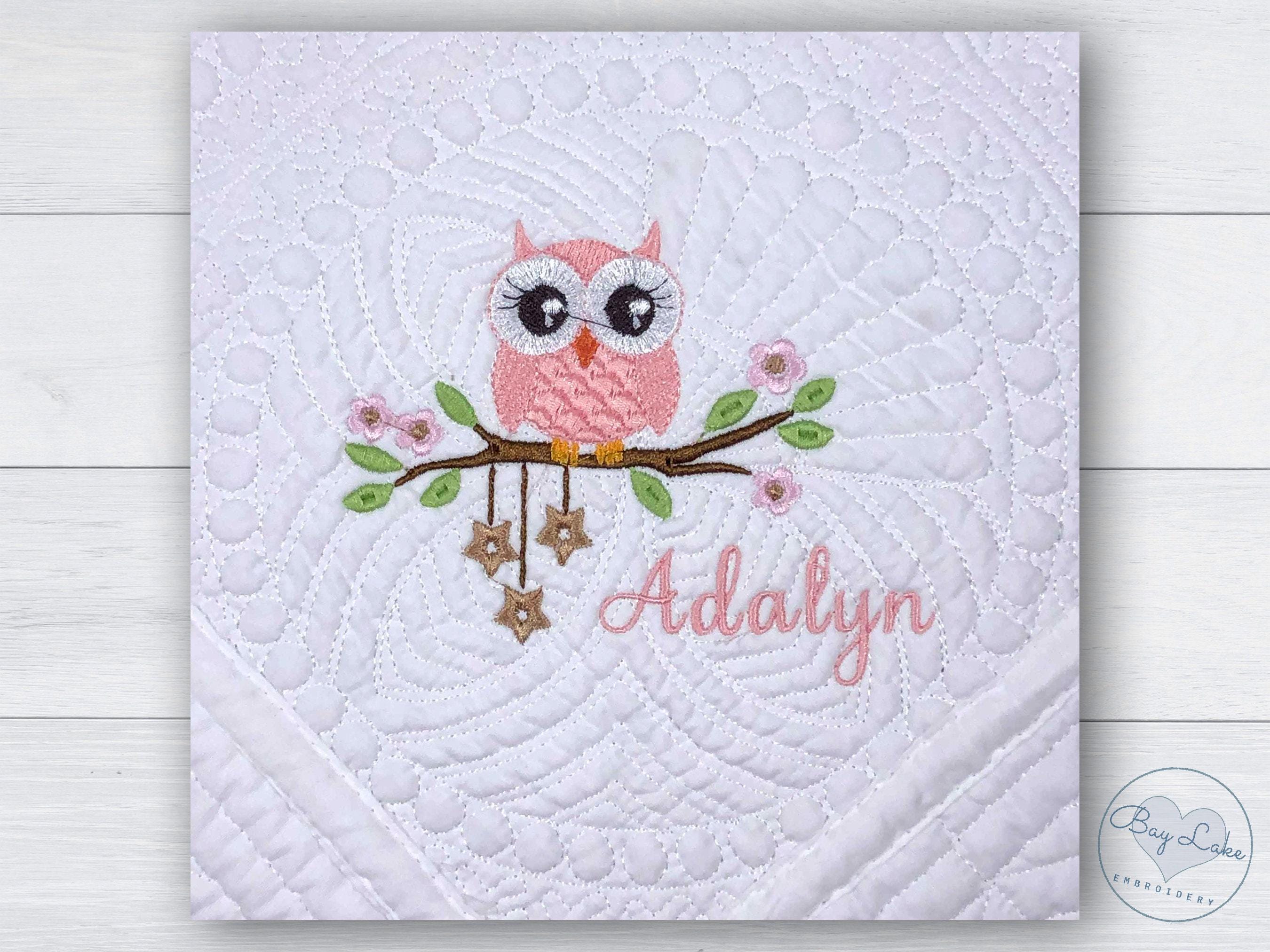 Custom personalized baby blanket, Baby Owl quilt
