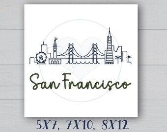 San Francisco Skyline Embroidery Design: City Outline Silhouette (Instant Download)