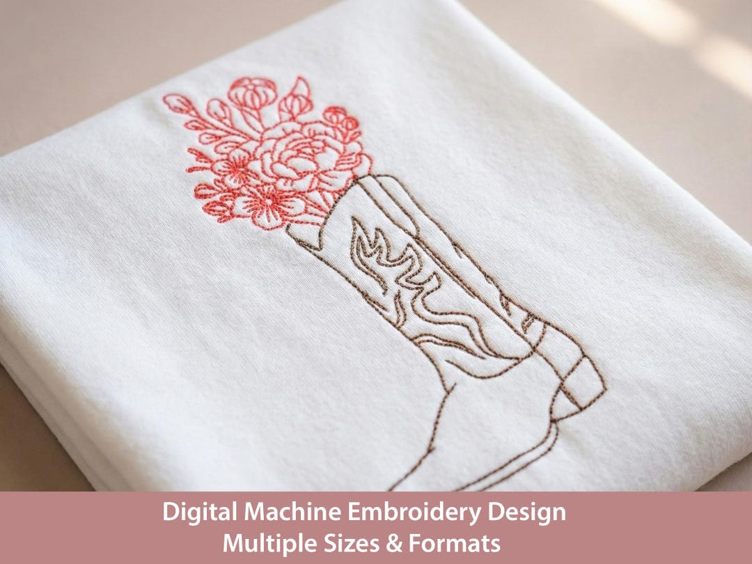 Cowboy Boot Machine Boho Wildflower Cowboy Boot, Machine Embroidery Design, Vintage Floral ...