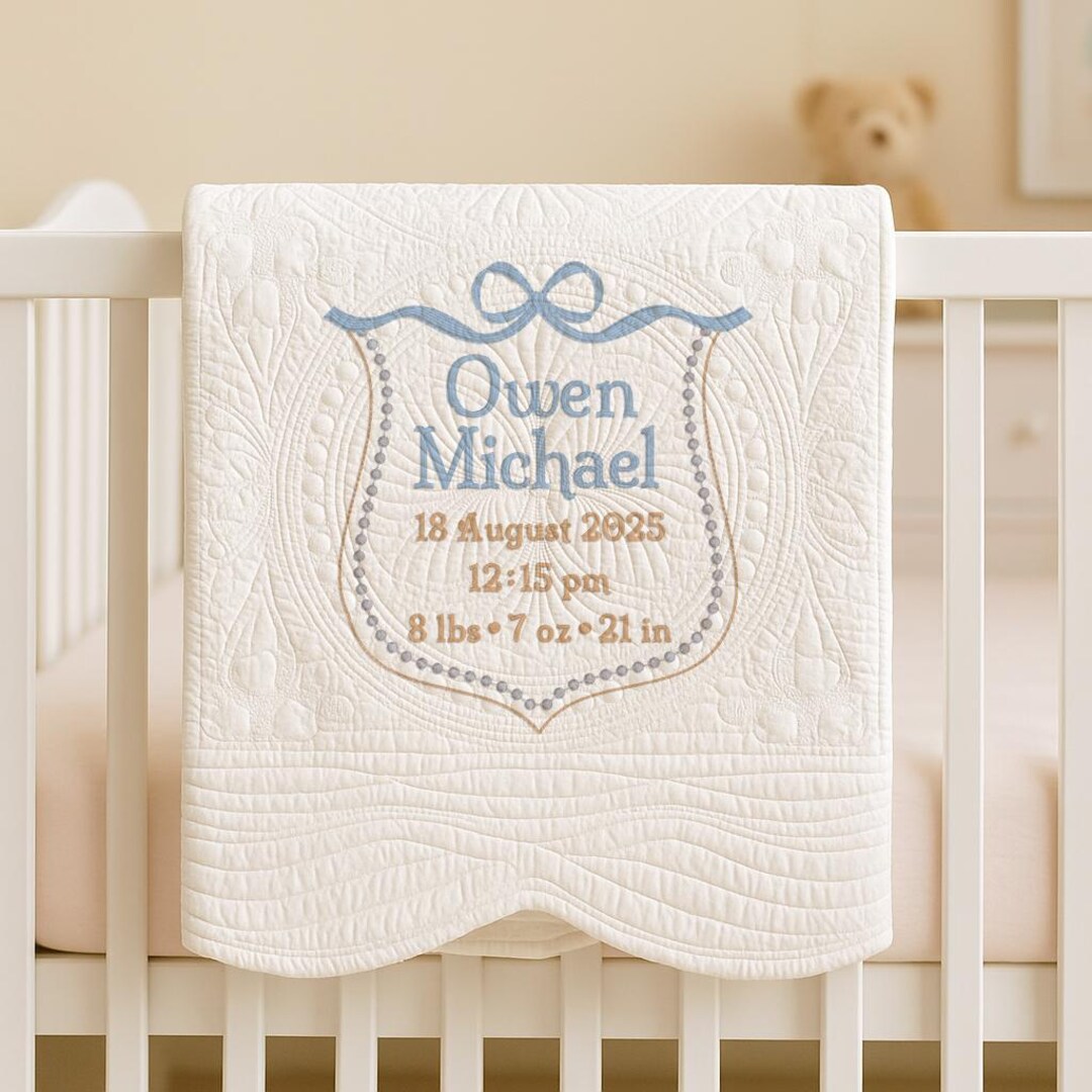Newborn Ribbon Ribbon Shield Embroidery Design: Newborn Birth Announcement (digital ...