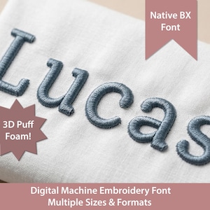 Simple Round 3D Puff Foam Machine Embroidery Font Native BX Format