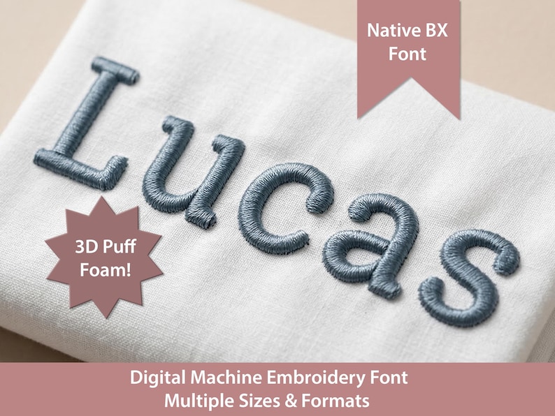 Simple Round 3D Puff Foam Machine Embroidery Font Native BX Format image 1