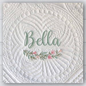 Personalized Baby Quilt: Floral Wreath, Custom Name Blanket
