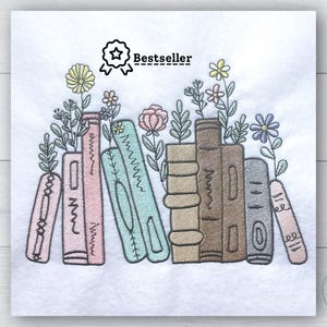 Bookshelf Flowers Machine Embroidery Design: Floral Book Lover Gift (Digital Pattern)