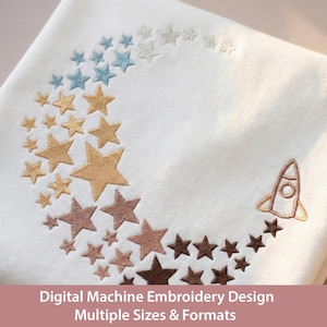 Ombre Moon Stars Rocket Embroidery Design: Baby Nursery (Digital Download)