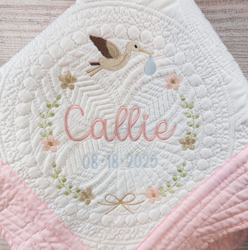 Stork Floral Wreath Embroidery Design, Newborn Announcement (digital ...