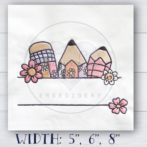 Back to School Pencil Frame Embroidery Design - Digital Machine Embroidery File for Personalized Teacher Gifts & Kids&#39; Items