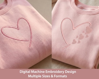 Set of 2 Minimalist Heart Machine Embroidery Designs Digital File