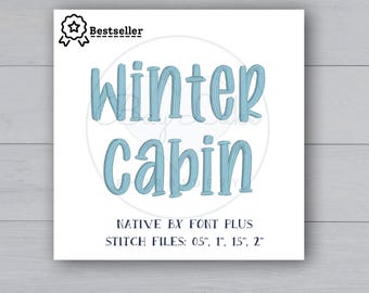 Machine embroidery font native BX font satin stitch Embrilliance Winter Cabin custom digitized font alphabet numbers 4 sizes stitch font