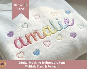 Amalie Script Embroidery Font: Native BX + Stitch Files, Satin Stitch (Digital Download)