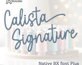Machine embroidery font NATIVE BX + Stitch files 4 sizes 7 formats  Calista Signature custom digitized alphabet numbers ligatures alternates
