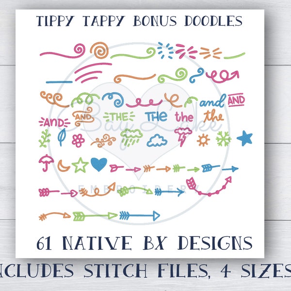 Dekorative Stickmotive 61 Bonus Doodles Swash Splash Herz Banner Maschinenstickerei Digitales Design Stickdateien mit eingestrickter SX-Schrift