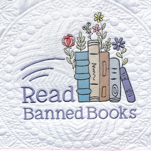 Book embroidery design machine embroidery digital pattern book lover gift Read banned books librarian book club reader gift banned books