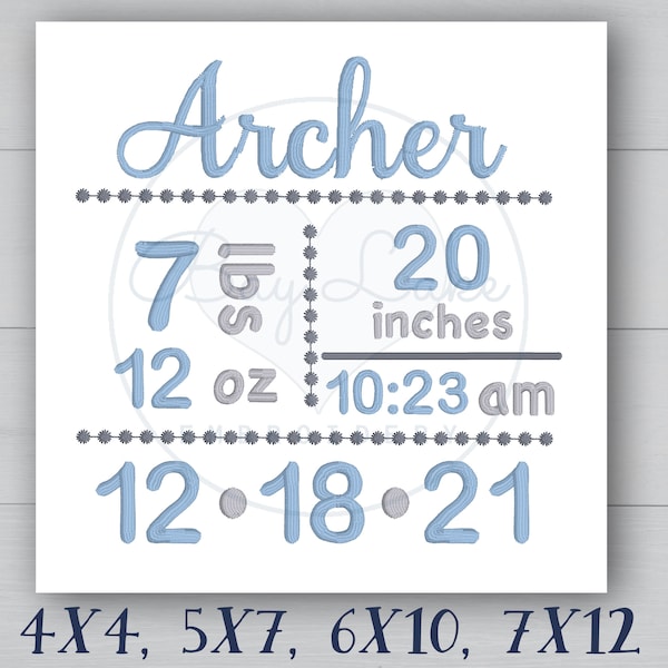 Candlewick subway birth announcement template, machine embroidery design, 4 sizes, Formats dst exp hus jef pes vp3 xxx, instant download