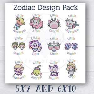 Lindos diseños de bordado a máquina del zodíaco: conjunto completo de signos astrológicos para descarga digital, paquete de 48 diseños de puntada rápida