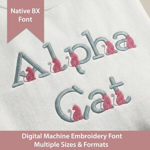 Cat Alphabet Embroidery Design: Satin Stitch Native BX Font (Digital Download)
