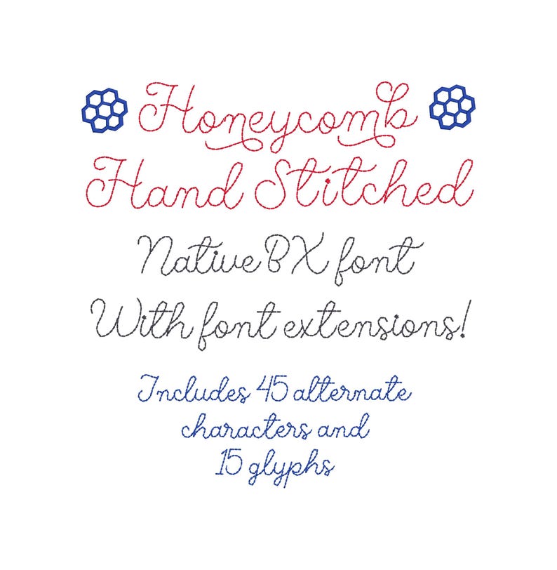 Honeycomb Hand Stitched Machine Embroidery Font: Native BX + Stitch Files, Alternate Characters (Digital Download) Native BX image 3