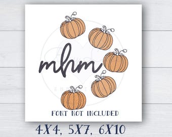 Tumbling Pumpkins Machine Embroidery Design: Vintage Monogram Frame (Digital File)