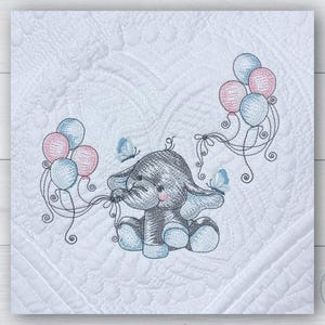 Embroidered Baby Blanket, Personalized Blanket, Birth Announcement, Baby Elephant, Monogrammed, Baby Shower Gift, Baby Gift, Subway Style