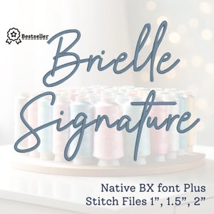 Fuente de bordado a máquina NATIVE BX + Archivos de puntada 3, formato tamaño 7, ligaduras de números y alfabeto de fuente digitalizada personalizada Brielle Signature