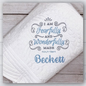 Bible verse baby blanket, Custom baby blanket, Personalize baby blanket, Christian baby gift, Embroidered baby quilt