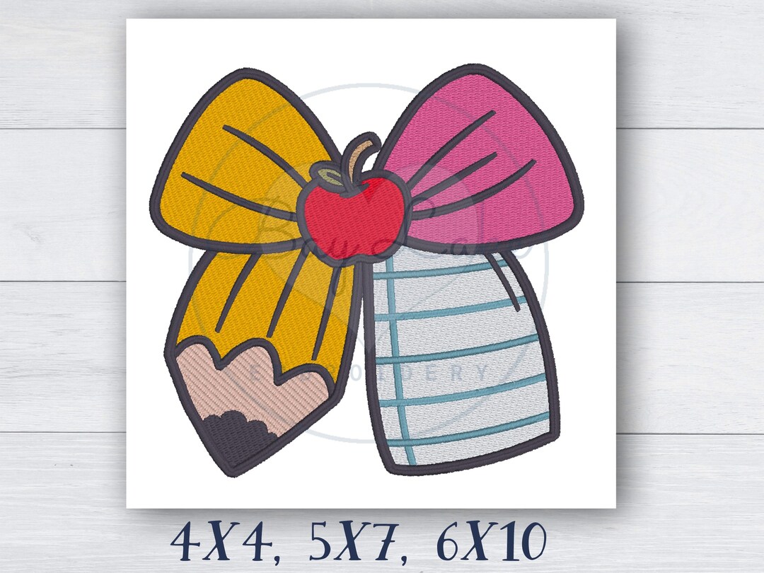 Diseño de bordado de lazo para lápiz para la vuelta al cole / Manzana ...