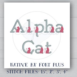 Stickmuster „Katzenalphabet“: Satinstich, Native BX-Schriftart (Digitaler Download) Bild 2